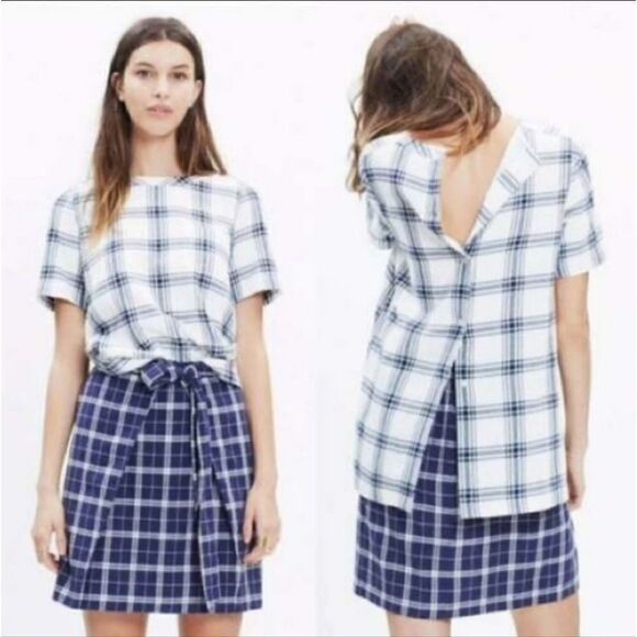 Madewell Blue and White Plaid Industry Button-Back Top, Size XXS - Picture 1 of 8